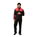 ZEEL Rain Coat for Men Waterproof for Bike Riders with Adjustable Hood along with Inner Pockets, Polyester Rainwear Suit, Pants and Waterproof Drawstring Bag (EZE401, Black-Red, XL)