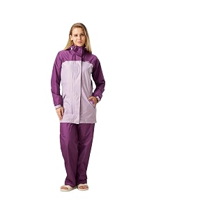 zeel rain coat for women waterproof with adjustable hood rainwear suit with backpack friendly pleate front zip with snap button flap pants for ladies els508 pink l