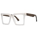 Zeelool Vintage Square Wood Arm Blue Light Blocking Glasses for Men Computer Eyeglasses ZJGX320783-04 White