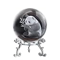 ZEERSHEE Panda Crystal Ball with Stand, 2.3" 3D Laser Engraved Glass Decor