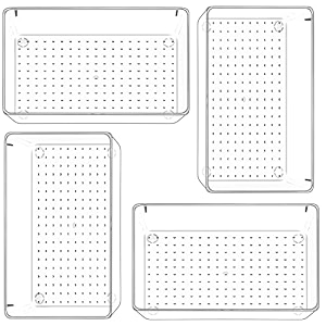 zeinwap desk drawer organizers rectangular trays set clear plastic storage bins bathroom drawer tray dividers vanity trays organizer for bedroom dresser makeup kitchen utensil office4 pc large tray
