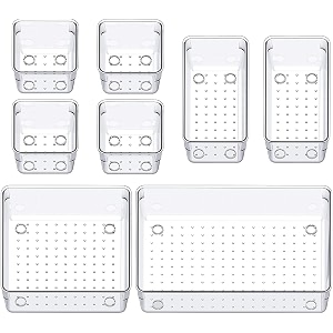 zeinwap desk drawer organizers trays set clear plastic storage bins bathroom drawer tray dividers vanity trays organizer for bedroom dresser makeup kitchen utensil office 8 pc set transparent