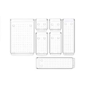 zeinwap desk drawer organizers trays set clear plastic storage bins bathroom drawer tray dividers vanity trays organizer bedroom dresser makeup kitchen utensil office 7 pc set new transparent