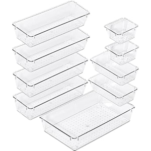 zeinwap desk drawer organizers trays set clear plastic storage bins bathroom drawer tray dividers vanity trays organizer for bedroom dresser makeup kitchen utensil office set of 9