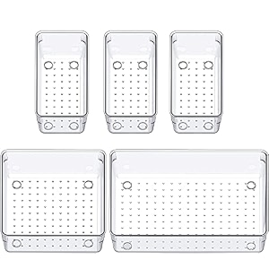 zeinwap desk drawer organizers trays set clear plastic storage bins bathroom drawer tray dividers vanity trays organizer for bedroom dresser makeup kitchen utensil office 5 piece transparent