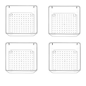 zeinwap desk drawer organizers trays set clear plastic storage bins bathroom drawer tray dividers vanity trays organizer for bedroom dresser makeup kitchen utensil office 4pc square tray