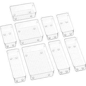 zeinwap desk drawer organizers trays set clear plastic storage bins bathroom drawer tray dividers vanity trays organizer for bedroom dresser makeup kitchen utensil office 9 piece