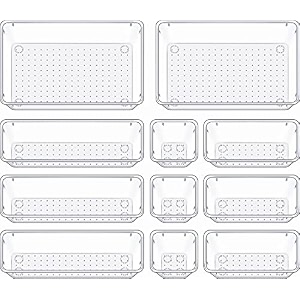zeinwap desk drawer organizers trays set clear plastic storage bins bathroom drawer tray dividers vanity trays organizer for bedroom dresser makeup kitchen utensil office 11 pc set