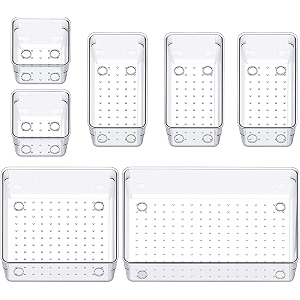 zeinwap desk drawer organizers trays set clear plastic storage bins bathroom drawer tray dividers vanity trays organizer for bedroom dresser makeup kitchen utensil office 7 piece transparent