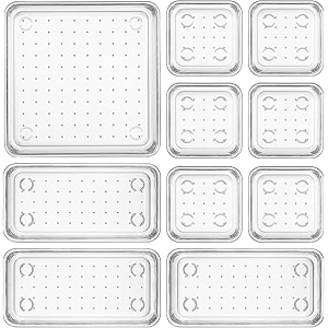 zeinwap desk drawer organizers trays set clear plastic storage bins bathroom drawer tray dividers vanity trays organizer for bedroom dresser makeup kitchen utensil office 10 pc set - transparent