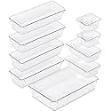 Zeinwap Desk Drawer Organizers Trays Set Clear Plastic Storage Bins Bathroom Drawer Tray Dividers Vanity Trays Organizer for Bedroom Dresser Makeup Kitchen Utensil Office (Set of 9)
