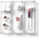 Zeinwap Desk Drawer Organizers Trays Set Clear Plastic Rectangular Shape Storage Bins Bathroom Drawer Tray Dividers Vanity Trays Organizer For Bedroom Dresser Makeup Kitchen Utensil Office (4 Pc Set)