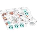 Zeinwap Desk Drawer Organizers Trays Set Clear Plastic Storage Bins Bathroom Drawer Tray Dividers Vanity Trays Organizer For Bedroom Dresser Makeup Kitchen Utensil Office (12 Pc Set) - Transparent