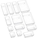 Zeinwap Desk Drawer Organizers Trays Set Clear Plastic Storage Bins Bathroom Drawer Tray Dividers Vanity Trays Organizer for Bedroom Dresser Makeup Kitchen Utensil Office (13 Piece)