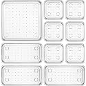 Zeinwap Desk Drawer Organizers Trays Set Clear Plastic Storage Bins Bathroom Drawer Tray Dividers Vanity Trays Organizer For Bedroom Dresser Makeup Kitchen Utensil Office (10 Pc Set) - Transparent