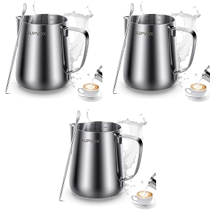zeitel 12oz milk frothing pitcher with scale stainless steel espresso for cappuccino barista steam jug cup with decorating pen latte art 3 pcs