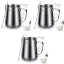 Zeitel 12oz Milk Frothing Pitcher with Scale Stainless Steel Espresso for Cappuccino Barista Steam Jug Cup with Decorating Pen Latte Art 3 PCS