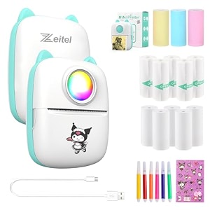 zeitel mini bluetooth thermal printer portable label inkfree mini printer for android amp ios system black on white thermal printer with 15 rolls of print paper 8 colors of pencils stickers pink