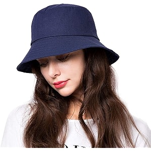 zeki summer bucket cap fisher cap round cap small brim cotton cap for unisex-navy blue