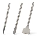 ZELCAN Chisel Set with SDS Max Shanks, 3pc SDS Max Chisel Drill Bit Set with Flat Point Scaling Chisels, 12" Rotary Hammer Drill Bit Home Improvement Tools for Concrete Stone Tile Floor Removal