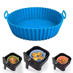 zelkey air fryer liners i round silicone basket baking tray i pot with ear handles i nonstick reusable heat resistant i cooking oven insert accessories - multicolor pack of 1 8 inch