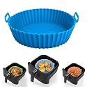 ZELKEY Air Fryer Liners I Round Silicone Basket Baking Tray I Pot with Ear Handles I Nonstick Reusable Heat Resistant I Cooking Oven Insert Accessories - Multicolor (Pack of 1, 8 INCH)