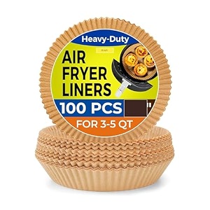 zelkey 100 pcs air fryer round parchment paper liners  non-stick heat resistant baking paper  fits 5 to 8 qt air fryers  disposable food-grade grease-proof sheets round 8 inch