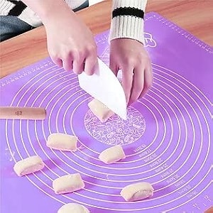 zelkey silicon fondant rolling mat or silicone baking sheet large with measurements stretchable for kitchen roti chapati cake pad cooking dough atta kneading big size purple