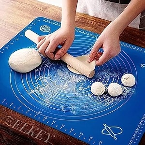 zelkey silicon fondant rolling mat or silicone baking sheet large with measurements stretchable for kitchen roti chapati cake pad cooking dough atta kneading big size color may vary