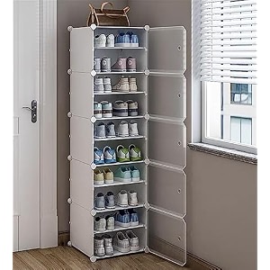 zemic diy shoe rack organizermulti-purpose 30 pair tower shelf storage plastic cabinet 10 layers 5 door portable and folding shoe rack white