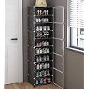 Zemic DIY Shoe Rack Organizer/Multi-Purpose Shoe Storage Cabinet with Door Expandable Plastic 10 Layers Portable and Folding Shoe Rack (Black)