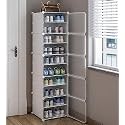 Zemic DIY Shoe Rack Organizer/Multi-Purpose 30 Pair Tower Shelf Storage Plastic Cabinet 10 Layers 5 Door Portable and Folding Shoe Rack (White)