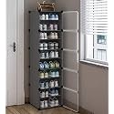 Zemic DIY Shoe Rack Organizer/Multi-Purpose 30 Pair Tower Shelf Storage Plastic Cabinet 10 Layers 5 Door Portable and Folding Shoe Rack (Grey)