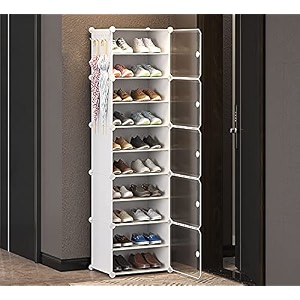 zemic portable shoe rack organizer with door 20 pairs shoe storage cabinet easy assembly plastic adjustable storage stackable detachable free standing shoe rack diy expandable  white10shelf5door