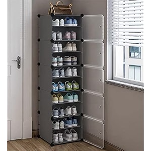 zemic portable shoe rack organizer with door 20 pairs shoe storage cabinet easy assembly plastic adjustable storage stackable detachable free standing shoe rack diy expandable  grey10shelf5door
