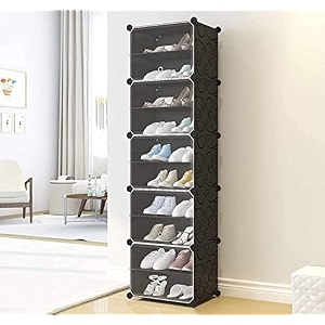 zemic portable shoe rack organizer with door 20 pairs shoe storage cabinet easy assembly plastic adjustable storage stackable detachable free standing shoe rack diy expandable  black10shelf5door