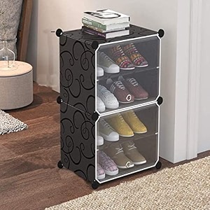 zemic portable shoe rack organizer with door 20 pairs shoe storage cabinet easy assembly plastic adjustable storage stackable detachable free standing shoe rack diy expandable  black10shelf5door