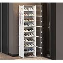 Zemic Portable Shoe Rack Organizer with Door, 20 Pairs Shoe Storage Cabinet Easy Assembly, Plastic Adjustable Storage Stackable Detachable Free Standing Shoe Rack DIY Expandable ^ White10Shelf5Door