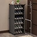 Zemic Portable Shoe Rack Organizer with Door, 30 Pairs Shoe Storage Cabinet Easy Assembly, Plastic Adjustable Storage Stackable Detachable Free Standing Shoe Rack DIY Expandable ^ Grey6Shelf2Door