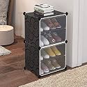 Zemic Portable Shoe Rack Organizer with Door, 20 Pairs Shoe Storage Cabinet Easy Assembly, Plastic Adjustable Storage Stackable Detachable Free Standing Shoe Rack DIY Expandable ^ Black10Shelf5Door