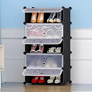 zemic shoe rack 5 tier shoe storage cabinet 20 pair plastic shoe shelves organizer for closet hallway bedroom entryway black