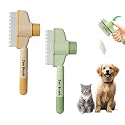 Zen Brush For Cats, 2pcs Pet Comb With Long & Short Stainless Steel Metal Teeth For Cat Dog Hair Flea Removal Self-Cleaning Puppy Grooming (Yellow Green)