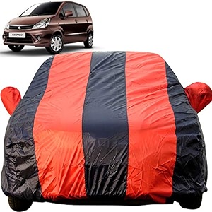 zen estilo dustproof car cover with mirror pockets red blue stripes taffeta polystertriple stitched compatible with maruti zen estilo car cover 2009 to 2014 zen estilo car accessories