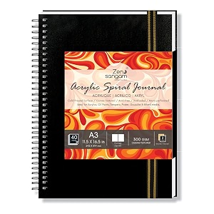 zen sangam artists - a3 spiral acrylic pad - portrait - 300 gsm - cold pressed sketchbook - canvas texture - 40 pages 