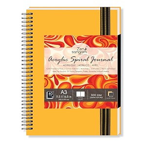 zen sangam artists - a3 spiral acrylic pad - portrait - 300 gsm - cold pressed sketchbook - canvas texture - 40 pages 