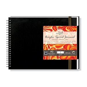 zen sangam artists - a3 spiral acrylic paper pad - landscape - 300 gsm - cold pressed sketchbook - canvas texture - 40 pages 