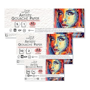 zen sangam express your mind 300 gsm artists cold pressed rough grain surface watercolour acid free gouache painting paper set a3- 6 sheets a4-12 sheets a5-24 sheets