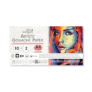zen sangam express your mind artists39 gouache papers sheets for gouache watercoloracrylicink and mixed media 300 gsm cold pressed rough grain surface acid free a4 size 21x297cm - 12 sheets