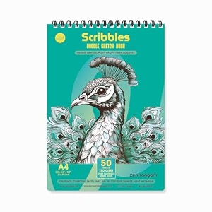 zen sangam scribbles a4 sketchbook  50 sheets 130gsm acid-free paper  top spiral-bound  for artists kids amp professionals  ideal for markers colored pencils charcoal pastels  teal blue
