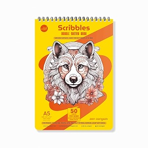 zen sangam scribbles a5 sketchbook  50 sheets 130gsm acid-free paper  top spiral-bound sketchpad for artists kids amp professionals  ideal for markers colored pencils charcoal  yellow set of 1
